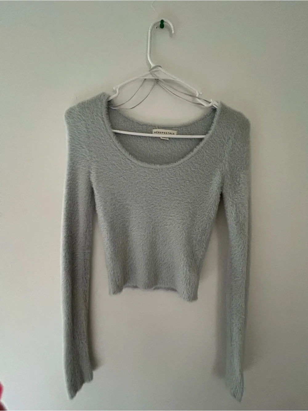 Aeropostale Light Gray Fuzzy Scoop Neck Sweater